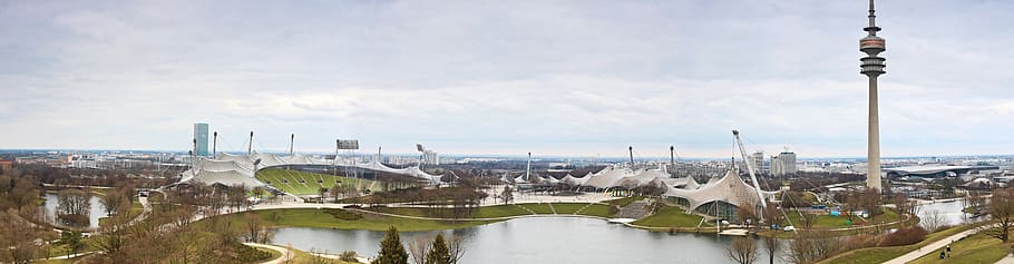 Torre de Olympia, Munich, ciudad, estadio olímpico, arquitectura, estructura construida, cielo, agua, exterior del edificio, torre