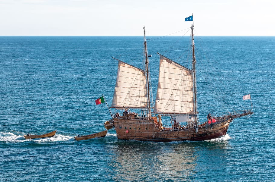 brown, junk boat, body, water, Pirate Ship, Pirates, Boot, Sea, ship, ocean