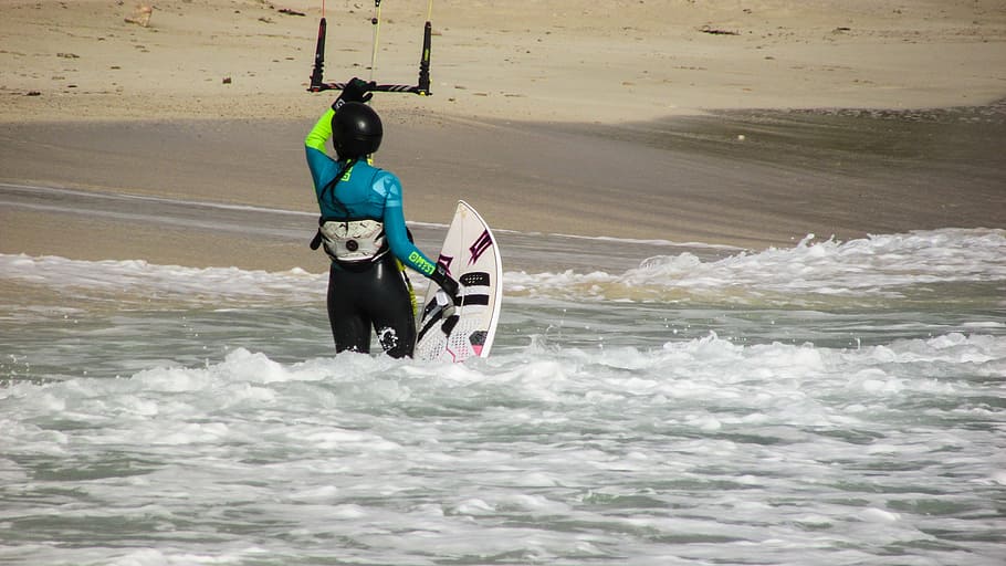 kite surfista, kite surf, activo, deporte, mujer, kiteboarding, kiteboard, kitesurf, ocio, adrenalina