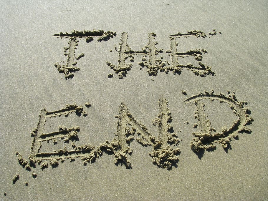 end text, written, sand, the end, end, beach, text, communication, land, nature