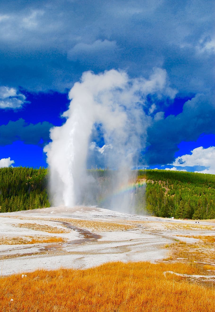 Geysir, Old Faithful, Aspen, Mountains, yellowstone, national, park, clouds, rocky, outdoors