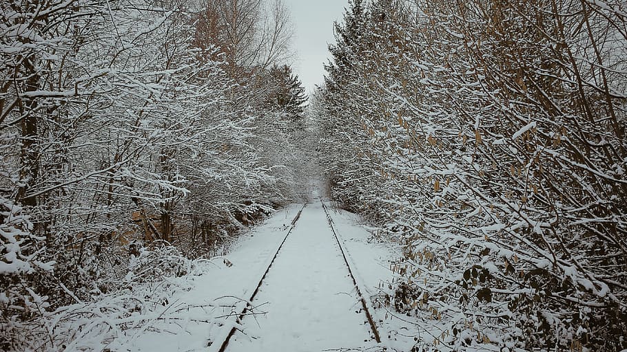 seemed, winter, railway, snow, train, track, cold, railroad track, landscape, railroad tracks