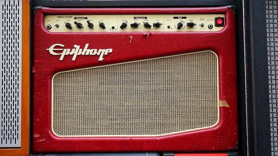 빨간, epiphone guitar amplifier, 음악, 증폭기, 소리, 장비, 오디오, 직업적인, 사진관, 과학 기술