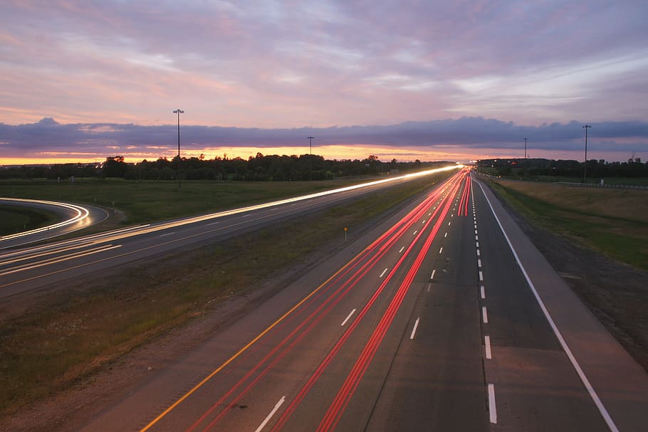 highway, way, road, lights, blur, motion, long-exposure, motorway night, sunset, traffic