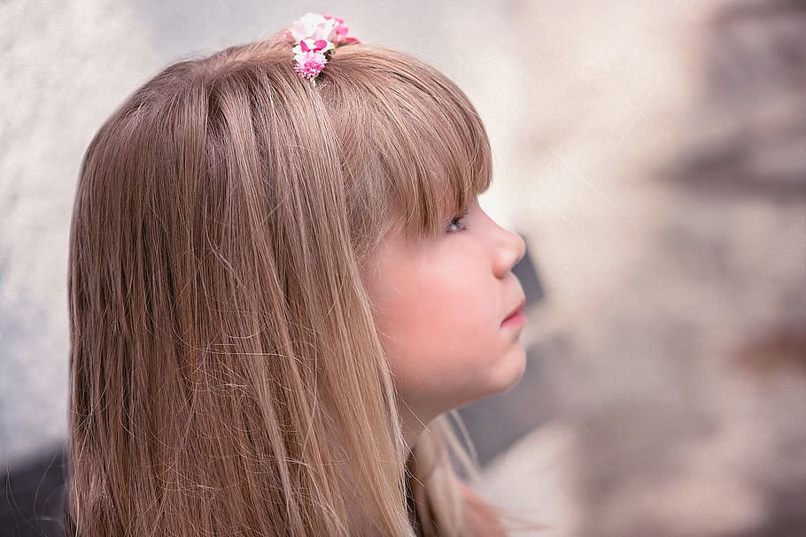 side view photography, girl, person, human, child, blond, face, hair, profile, from the side