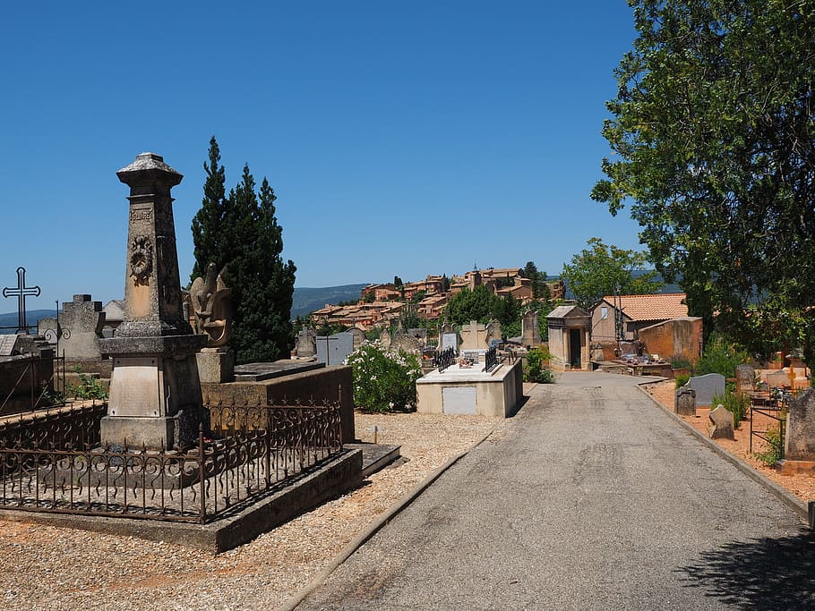 cemetery, roussillon, old cemetery, graves, gravestone, tomb, mourning, grave stones, headstone, memorial stone
