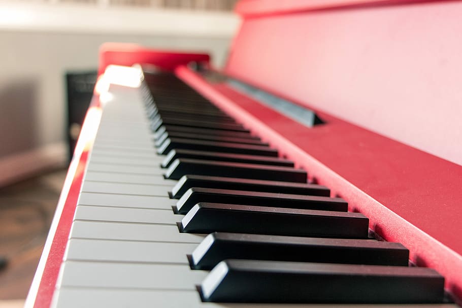 close, piano keys, piano, red, electric, keyboard, instrument, music, love, style