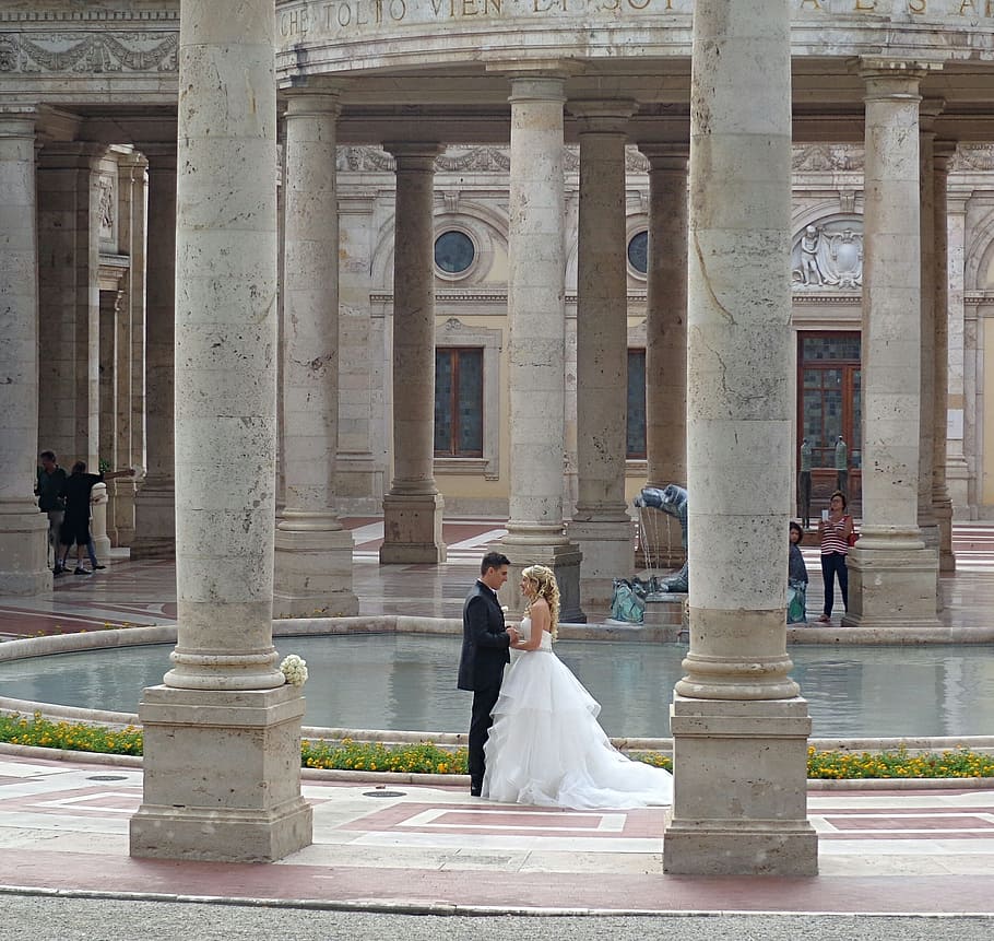 pernikahan, Italia, pasangan, pengantin, pengantin baru, arsitektur, wanita, gaun pengantin, mempelai pria, dewasa
