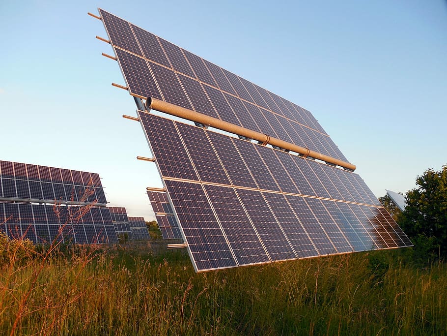 solar, panel, rodeado, verde, hierba, células solares, energía solar, generación de energía, fotovoltaica solar, energía