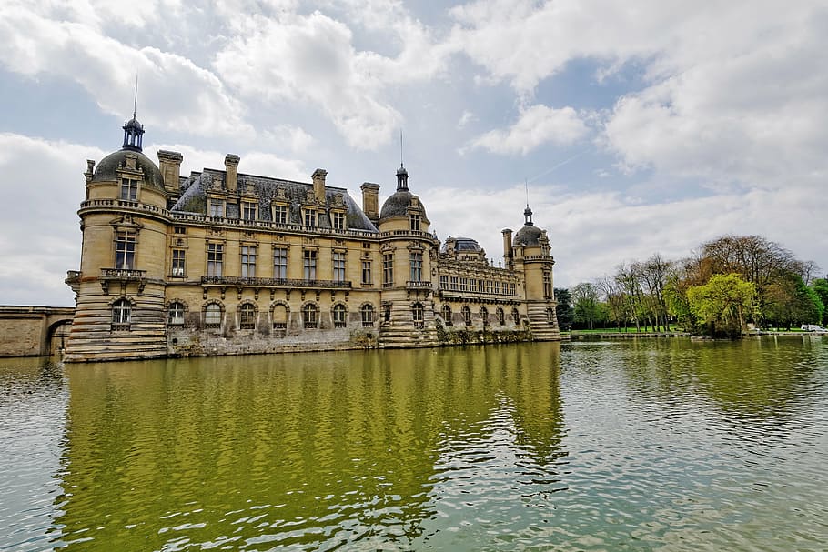 chateau, chantilly, france, picardy, castle, chateau chantilly, water, architecture, sky, built structure