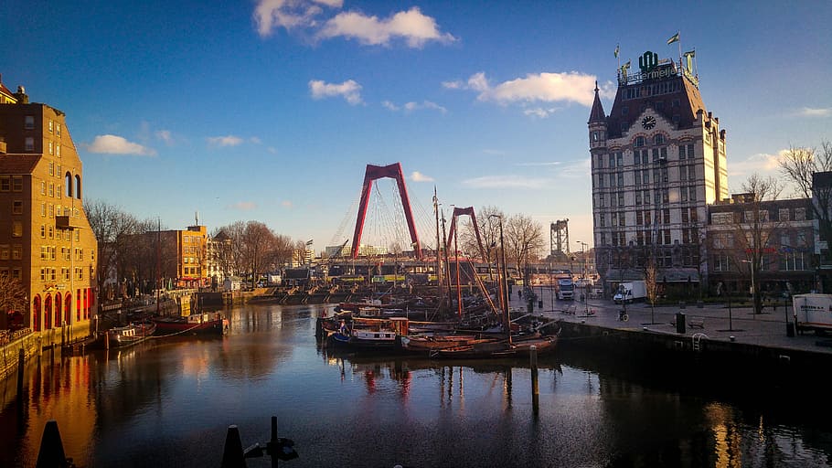 rotterdam, netherlands, bridge, river, water, sky, architecture, famous Place, nautical Vessel, europe