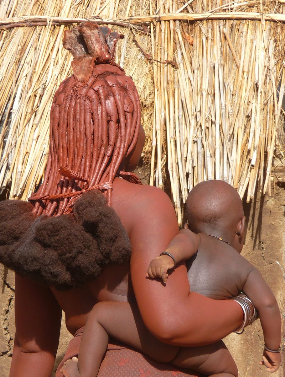 woman, carrying, child, right side, himba, namibia, africa, egg, sub-saharan africa, indigenous