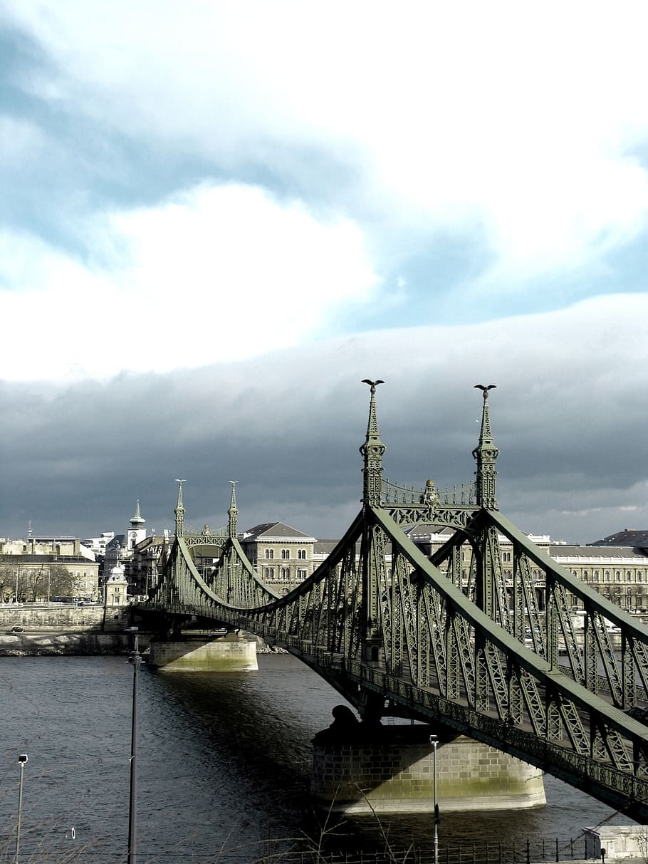 hongaria, budapest, danube, jembatan, jembatan liberty, scape, perjalanan, kota, awan, air