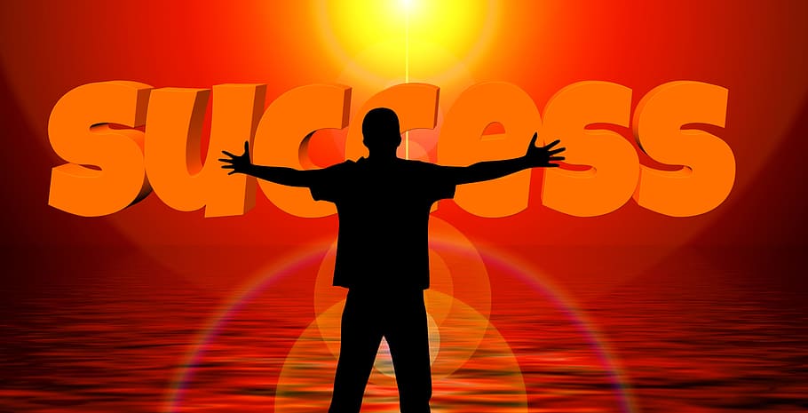silhouette, man, raising, hands success logo, success, hug, person, business, career, development