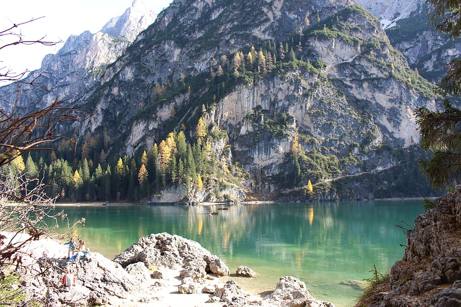 pragser wildsee, south tyrol, lake, bergsee, beauty in nature, water, scenics - nature, mountain, tranquility, tranquil scene