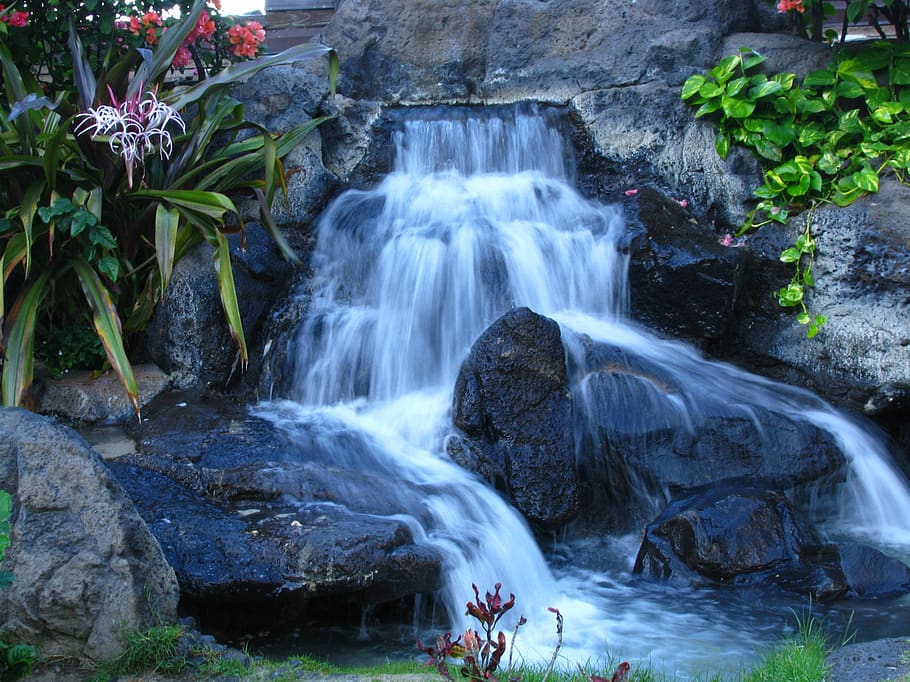 waterfall, hawaii, oahu, tropical, water, island, nature, lush, travel, scenic