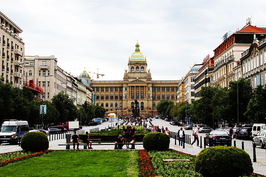 Praga, Plaza de Wenceslao, ciudad, arquitectura, art nouveau, edificio, fachada, panorama, lugares de interés, capital