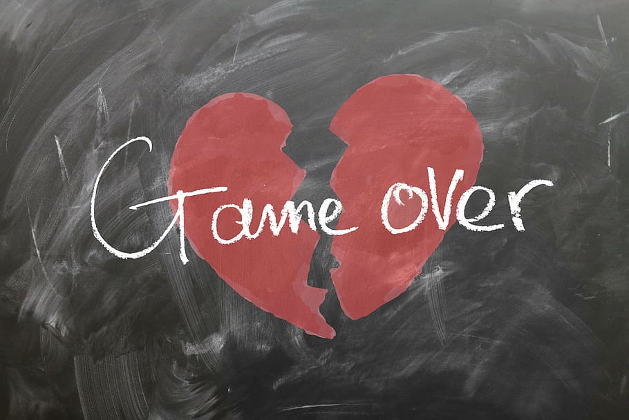 red, broken, heart, game, text overlay, board, play, love, end, separation