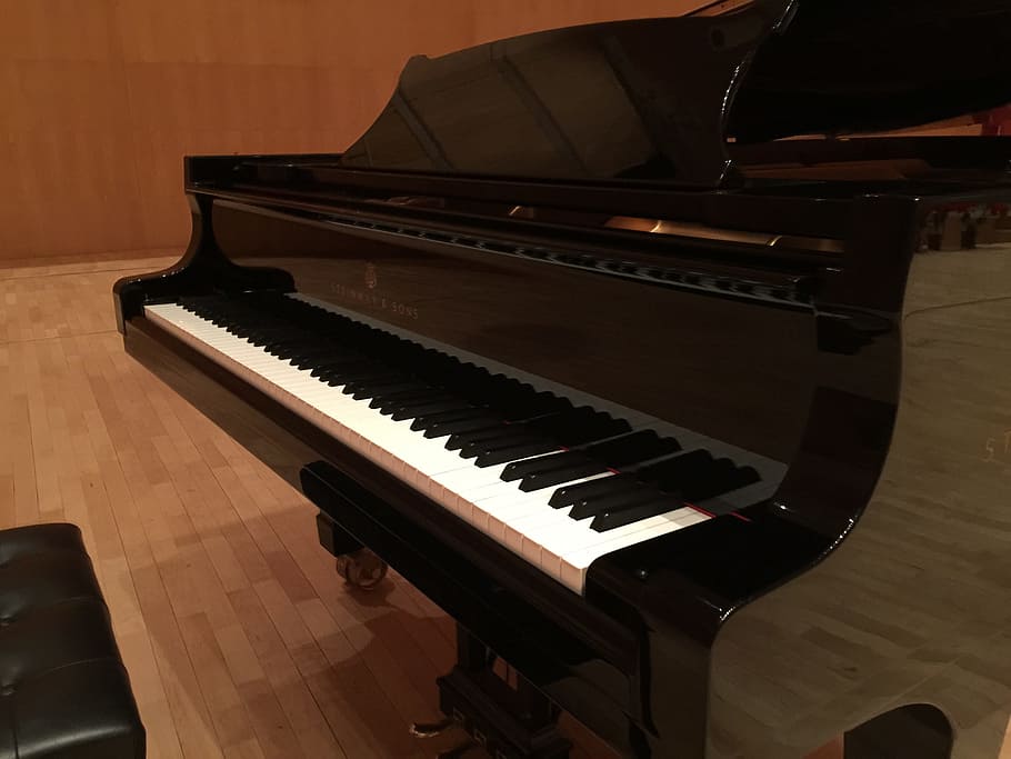 Piano, Steinway, gedung konser, musik, Alat musik, Musik klasik, kunci, piano Key, bermain, seni dan Hiburan