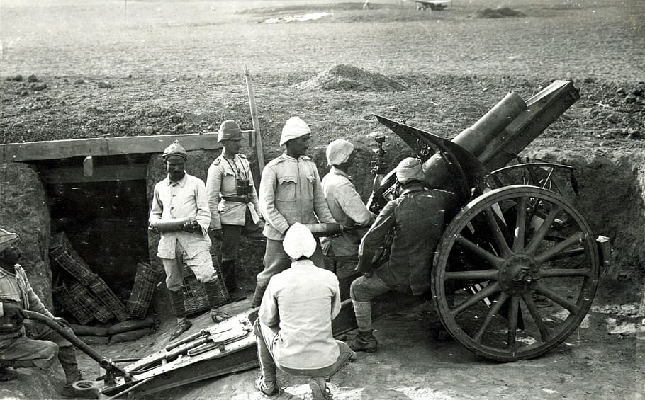 group, men, firing, cannon, howitzer, gun, turkey, world war i, ww1, wwi