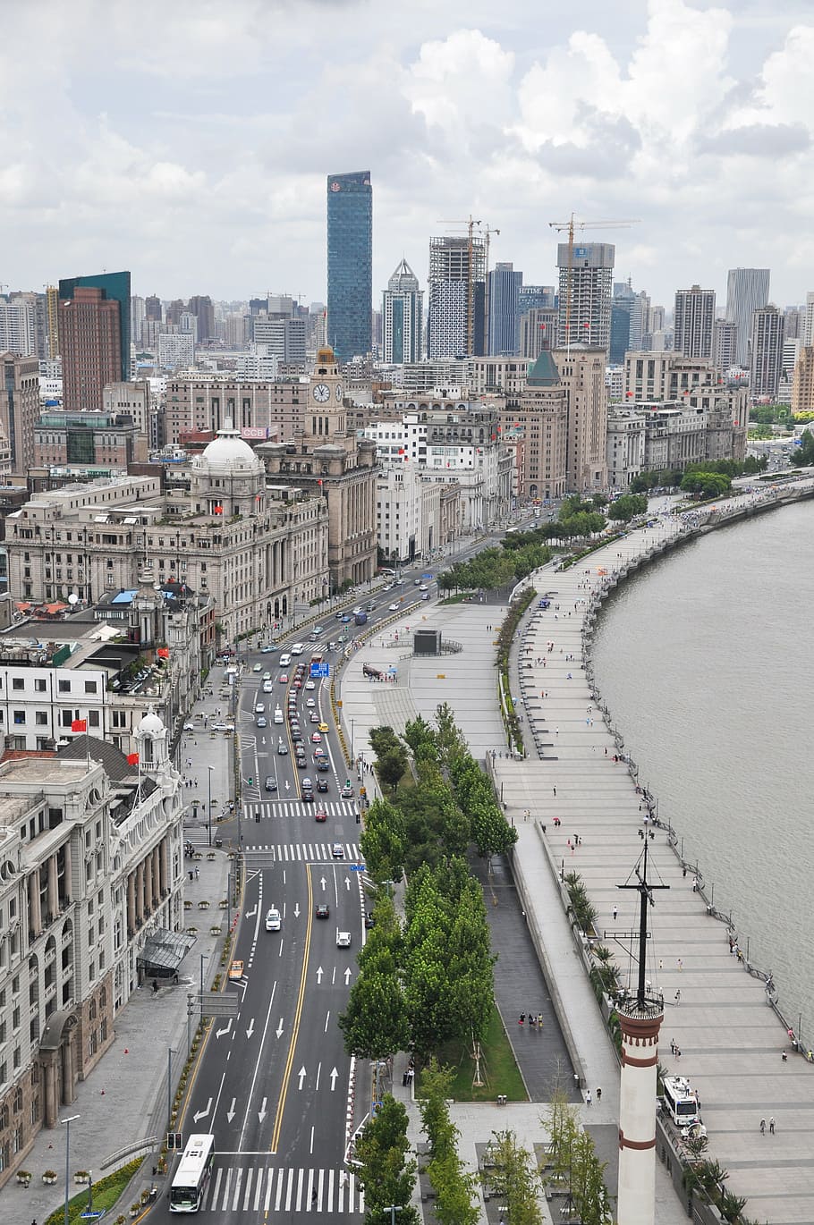 shanghai, langit, bangunan, jalan, bund, pemandangan, gedung-gedung tinggi, sungai huangpu, cityscape, Scene urban