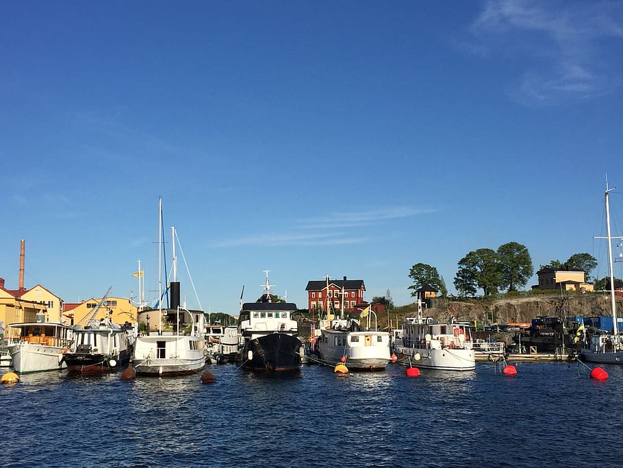 stockholm, sea, boats, water, summer, island, nautical vessel, transportation, mode of transportation, architecture