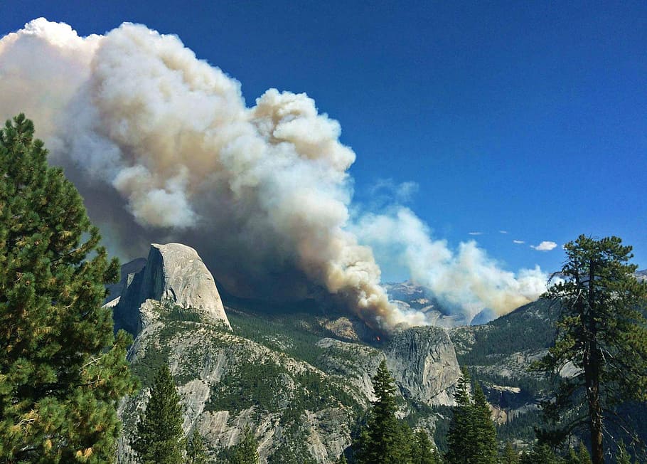meadow wildfire, landscape, yosemite valley, california, Meadow, wildfire, Yosemite Valley, California, fire, mountains, public domain