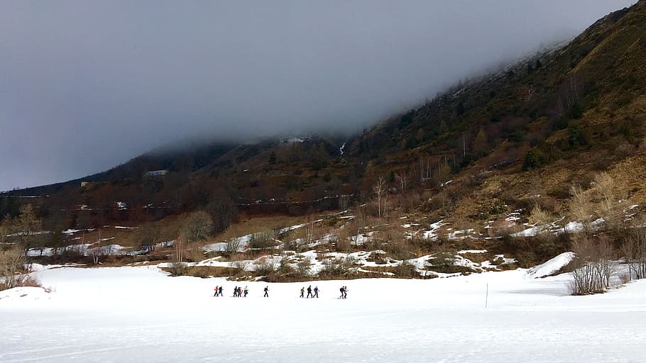 nieve, invierno, paisaje, montaña, naturaleza, excursionistas, senderismo, temperatura fría, paisajes: naturaleza, grupo de personas