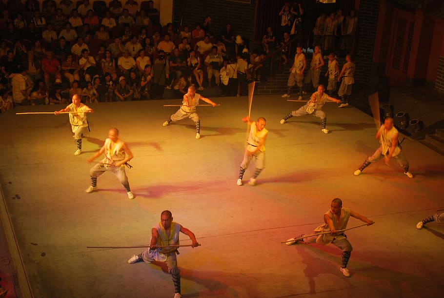 grupo, gente bailando, Rendimiento, Exposición, Espectáculo, marcial, activo, fuerza, karate, deporte