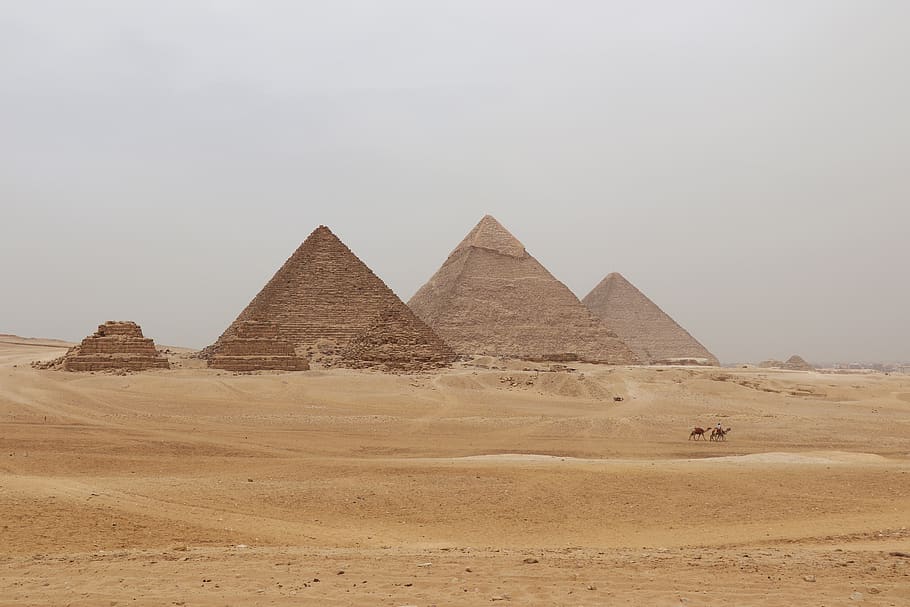 egypt, pyramids, sand, desert, landscape, antiquity, travel, gizeh, archaeology, history