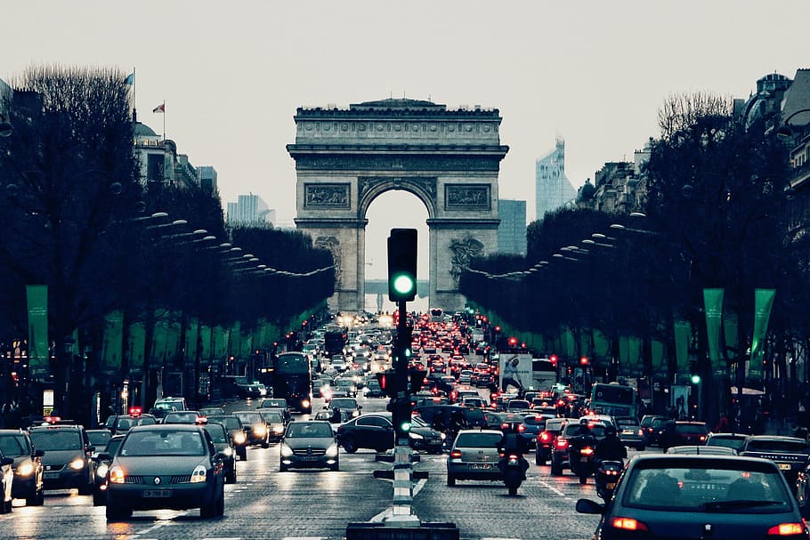 arc, de, triomphe, vehicle, passing, places, landmark, architecture, structure, paris