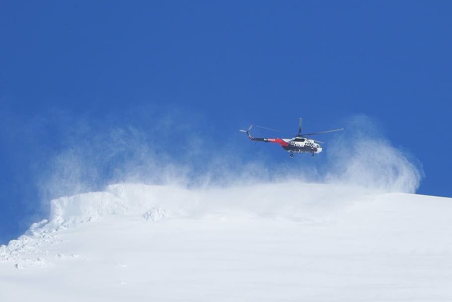 helicopter, landing, mountains, vortex, winter, snow, slopes, height, flight, haley