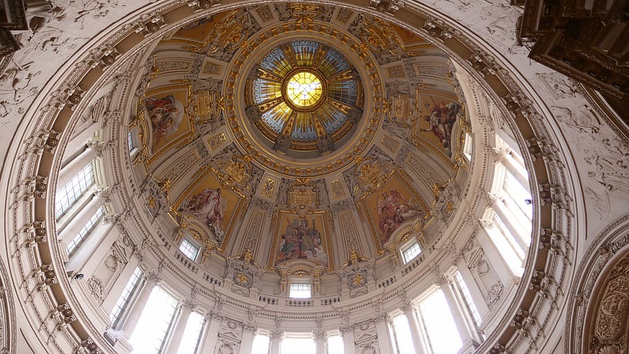 berlin, berlin cathedral, architecture, built structure, dome, low angle view, building exterior, religion, belief, ceiling