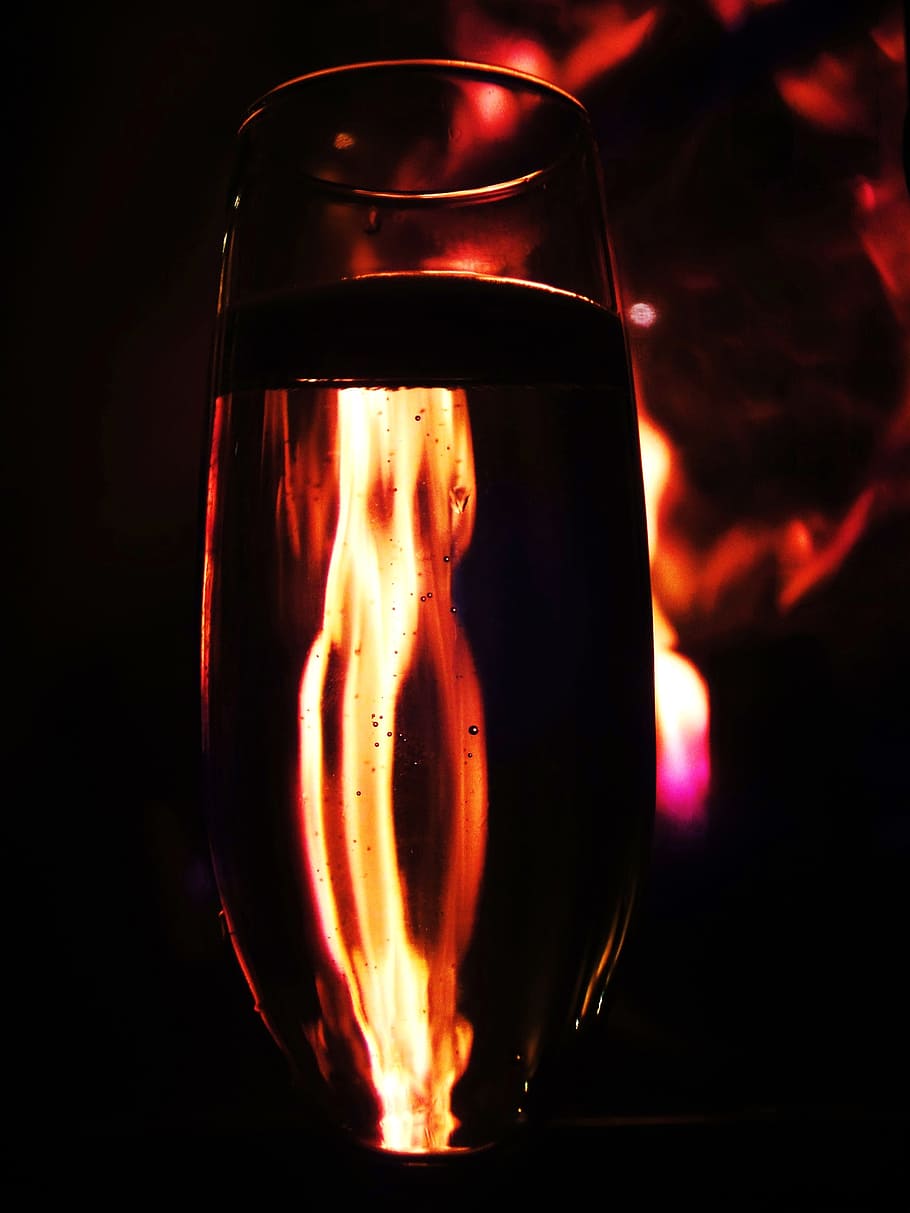 ガラス, 火, 炎, 暖炉, ワイン, アルコール, 居心地の良い, 燃焼, 熱, ロマンチック