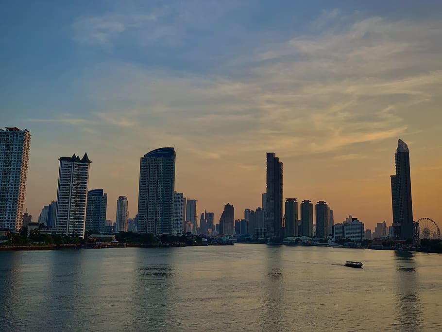 Bangkok, mañana, sol, río, río Chao Phraya, arquitectura, estructura construida, exterior del edificio, cielo, edificio