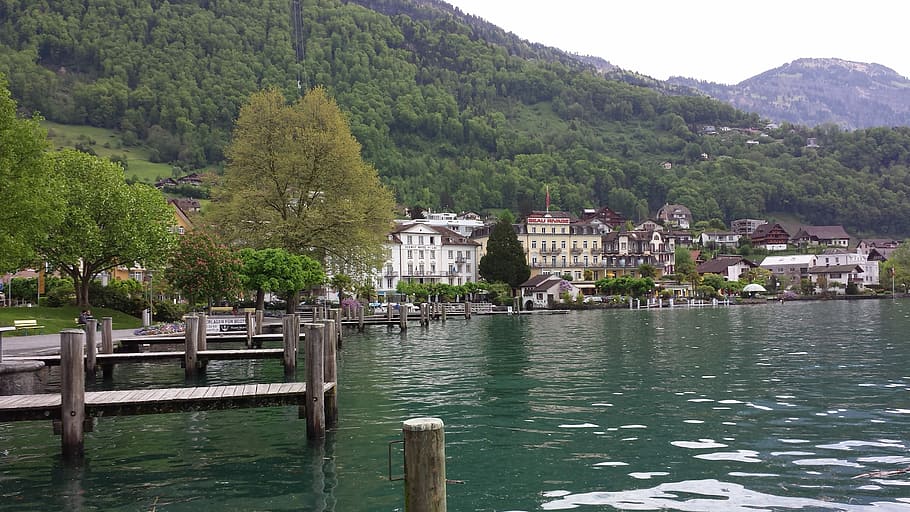Lago de Lucerna, región, Weggis, agua, región del lago de Lucerna, lago, naturaleza, banco, embarcadero, suiza