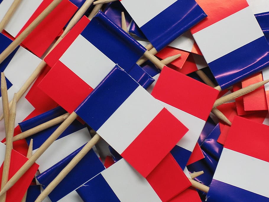 旗, フランス, 打撃, ペナント, 串, 紙, 紙のバナー, 木製串, パーティー, 青