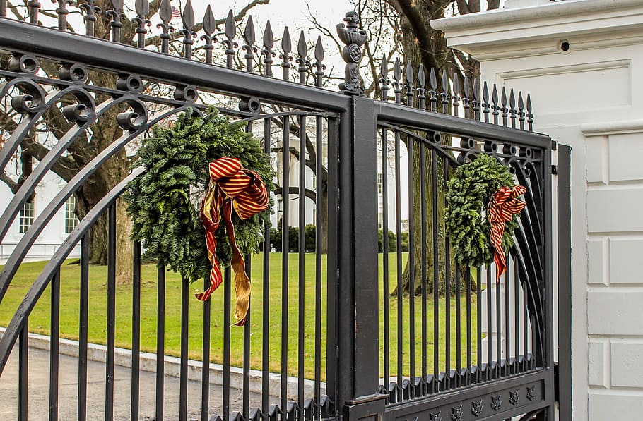 front gate, white, house, Front, Gate, White House, the white house, washington dc, presidential home, christmas wreaths