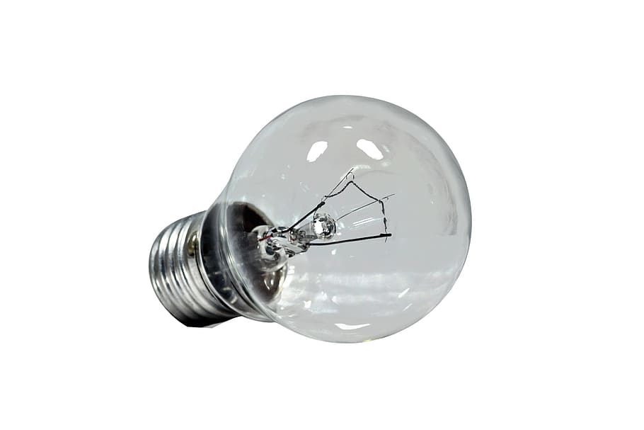 ハロゲン電球, 電球, 分離, 透明, ランプ, 電気, ガラス, 光, 白背景, スタジオ撮影