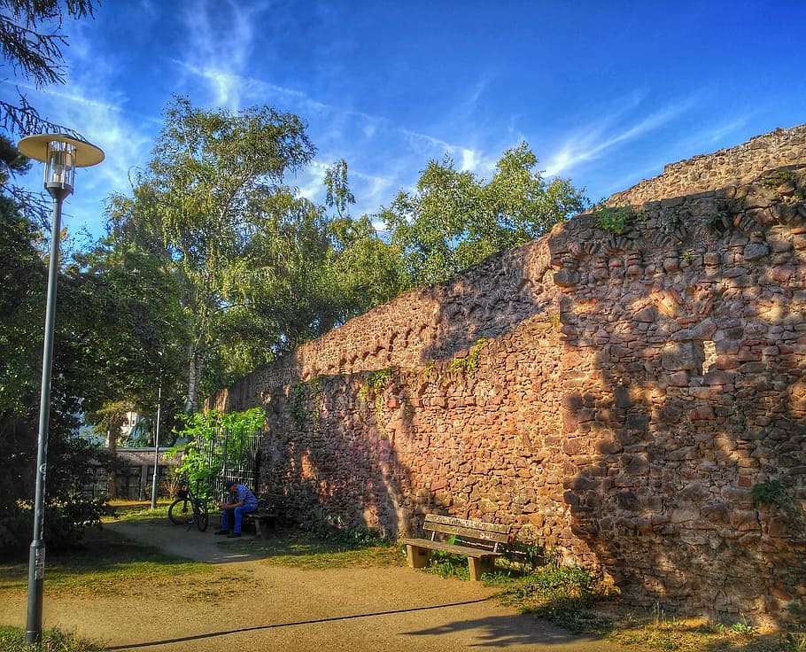Darmstadt, Hesse, Germany, Old, Citywall, old citywall, city wall, recovery, trees, places of interest