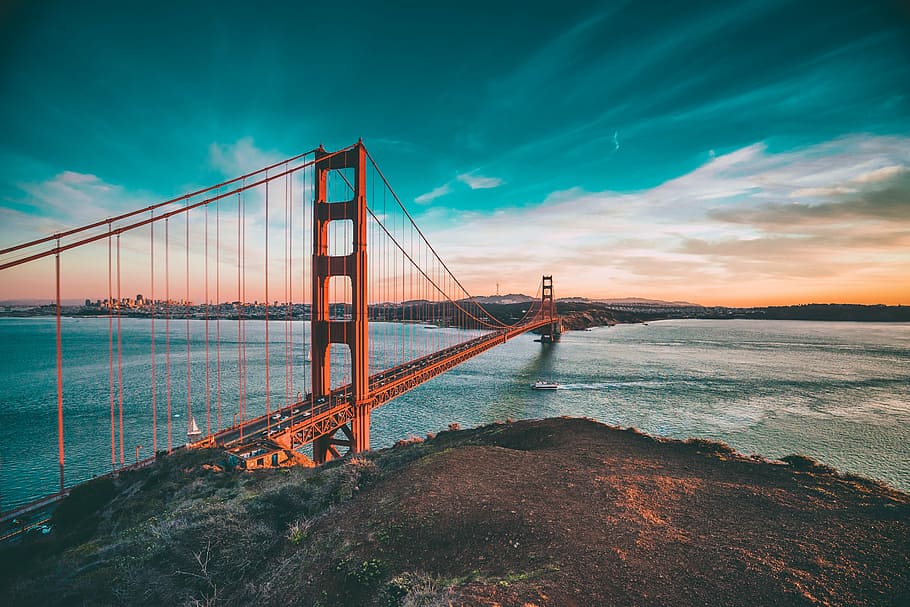 jembatan san francisco, emas, gerbang, jembatan, Jembatan Golden Gate, arsitektur, San Francisco, laut, air, lanskap