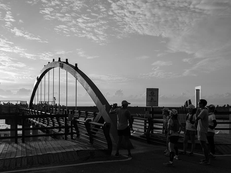 台湾, 花蓮港, 橋, 携帯電話カメラ, 黒と白, 日の出, 成光, 早朝レッスン, 朝の散歩, 練習