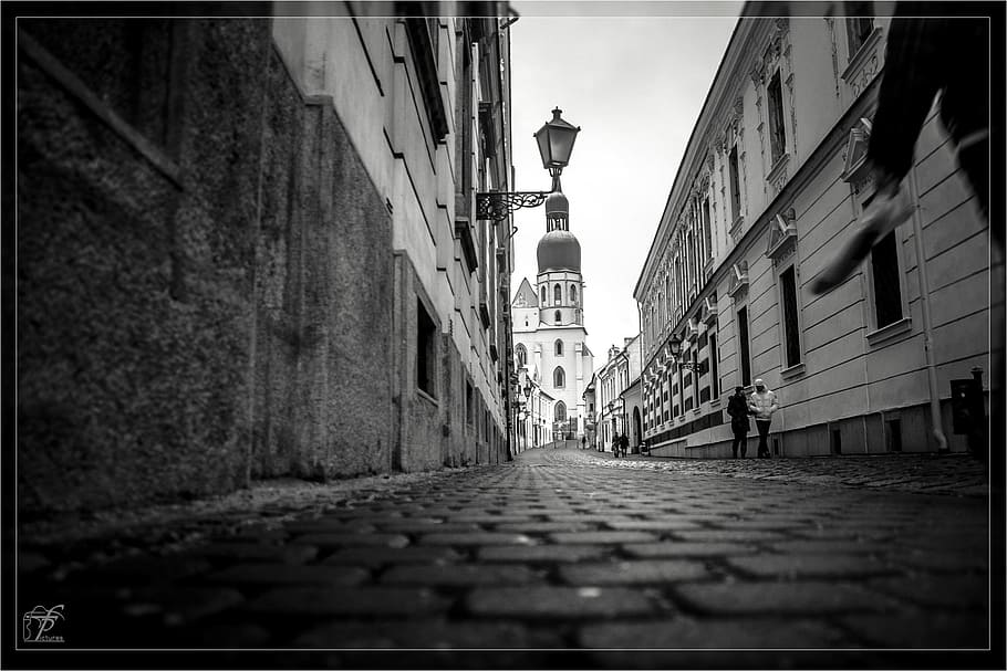 Street, Squares, Church, Black And White, town, architecture, city, building, urban Scene, old