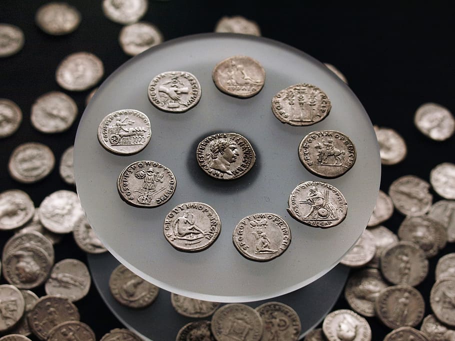 coins, money, history, old, silver, close-up, large group of objects, indoors, coin, finance