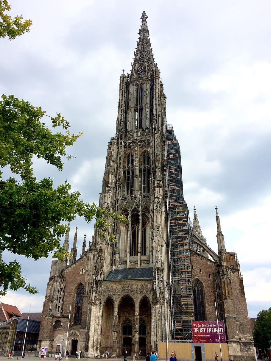 ulm cathedral, steeple, church, building, münster, tower, spire, cathedral, highest church tower, ulm