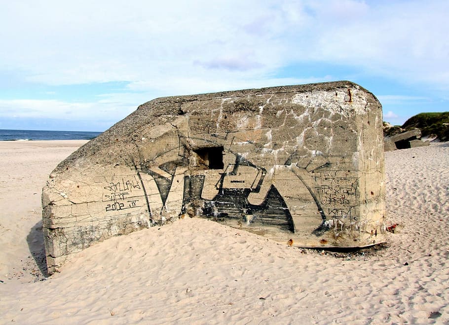 búnker, segunda guerra mundial, playa, nymindegab, mar del norte, dinamarca, cielo, tierra, nube - cielo, naturaleza