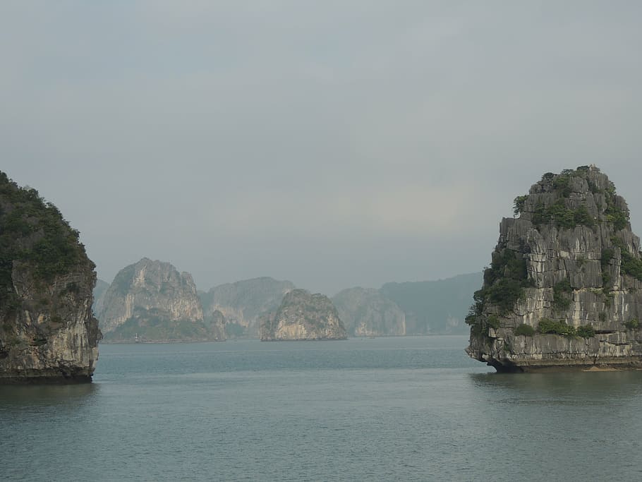 vietnam, halong bay, scenic, cruise, vacation, asia, water, ship, blue, indochina