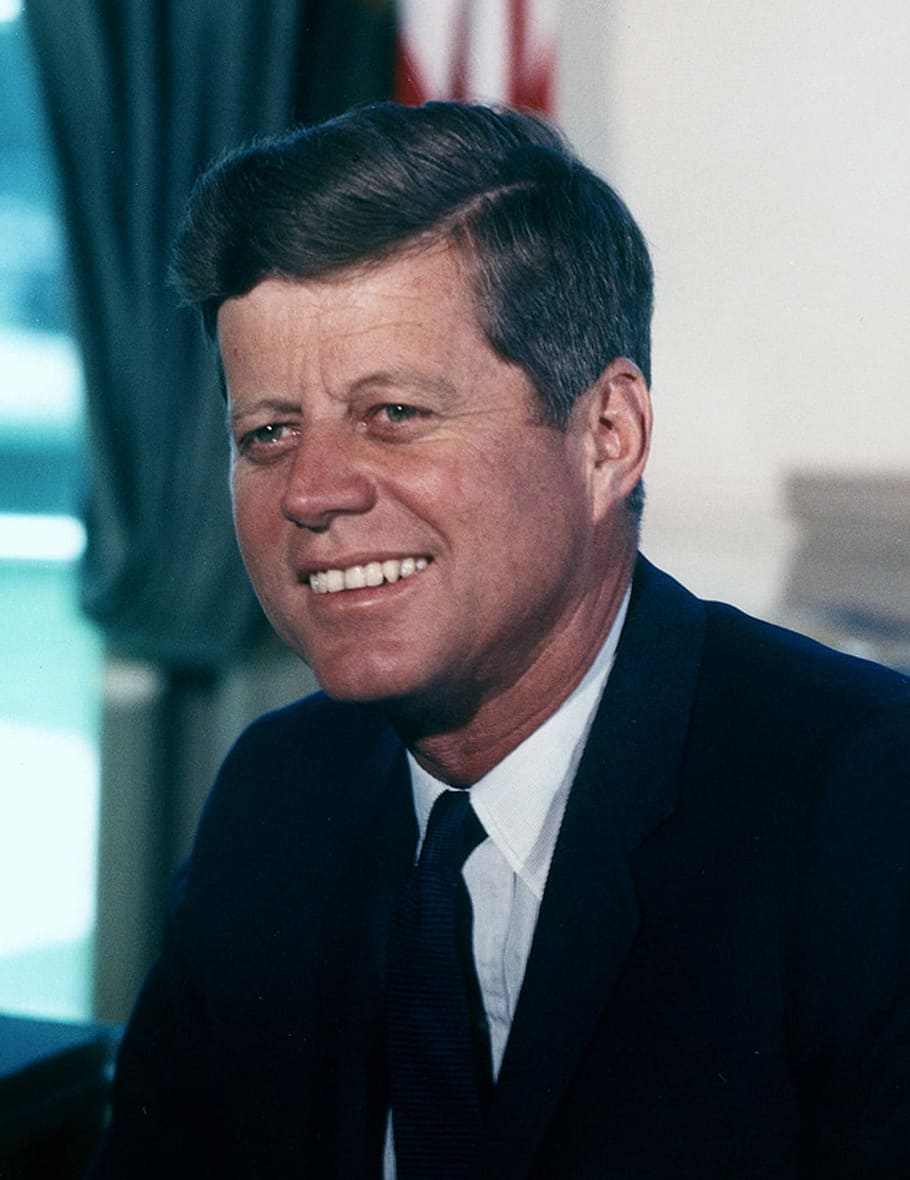 john f, f., kennedy portrait, John F. Kennedy, Portrait, kennedy, president, public domain, men, smiling