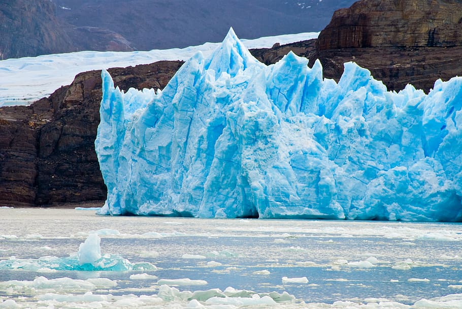 photo of iceberg, glacier, patagonia, ice, nature, torres del paine, chile, sea, melting, water