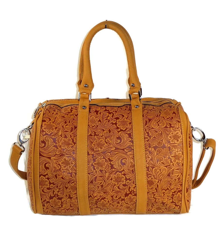 brown, leather, floral, 2-way, 2- way handbag, handbag, purse, fashion, bag, female
